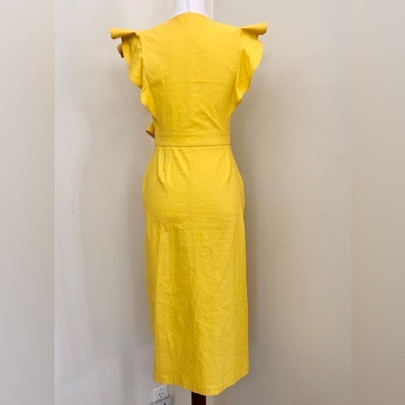 A.L.C. Linen Walker Ruffle Midi Wrap Dress. Yellow. Size 2 - Picture 5 of 16
